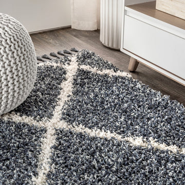 Gabrielle mercer Shag Plush Tassel Moroccan Geometric Trellis Area Rug